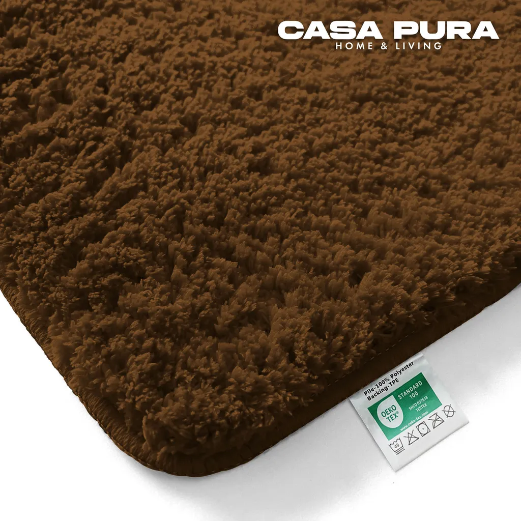 Tapis de bain rond antidérapant Sky Uni Earth Brown 95 cm coton et microfibre