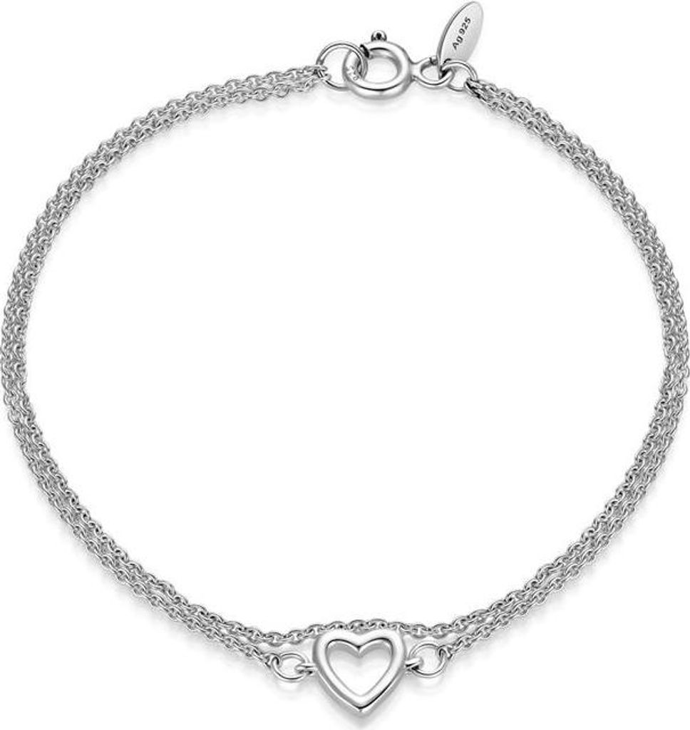 SILBERKETTEN STORE Armband Erbse 2reihig 1,3mm mit Herz - 925 Silber, Länge wählbar - 19cm