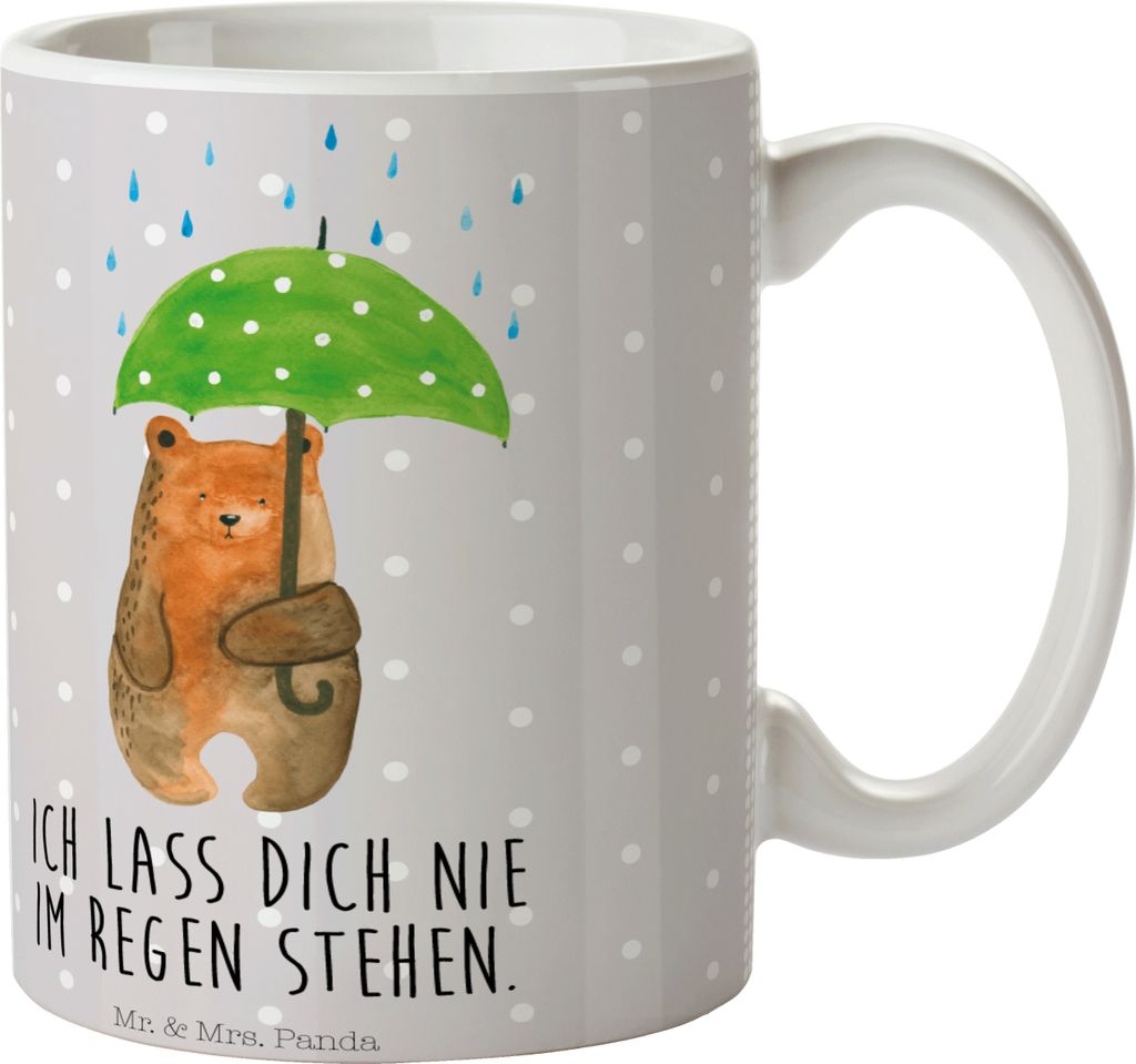 Mr. & Mrs. Panda Tasse Bär Regenschirm - Grau Pastell - Geschenk, haferl, Teddy, Keramiktasse, Spruch, Pärchen, Familie, Liebe, Trinkbecher, Kaff...