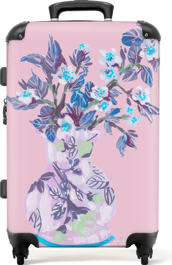 NoBoringSuitcases.com Großer Koffer - Blumen - Vase - Rosa - Pflanzen - Kombinationsschloss TSA - Hartschalen Trolley 4 Rollen - 72 liter - Reis...