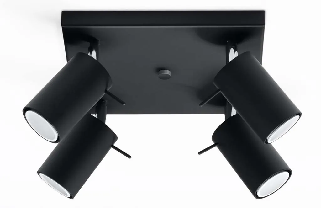 Plafoniera 4 Luci RING Sollux Lighting Nero - Illuminazione d'Accento Acciaio