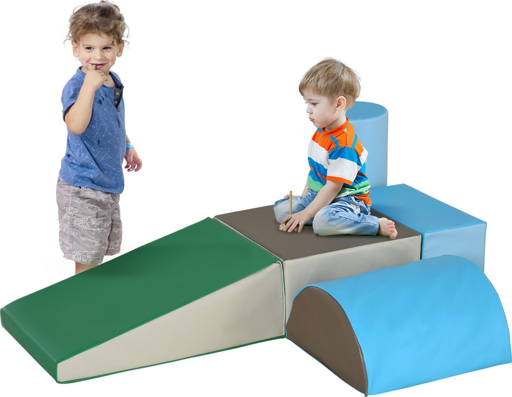 HOMCOM Softbausteine 5er-Set Schaumstoff Bausteine Riesenbausteine Bauklötze Bauspielzeug Schaumstoffblöcke für 1-3 Jahre alt Kinder Kunstleder EPE