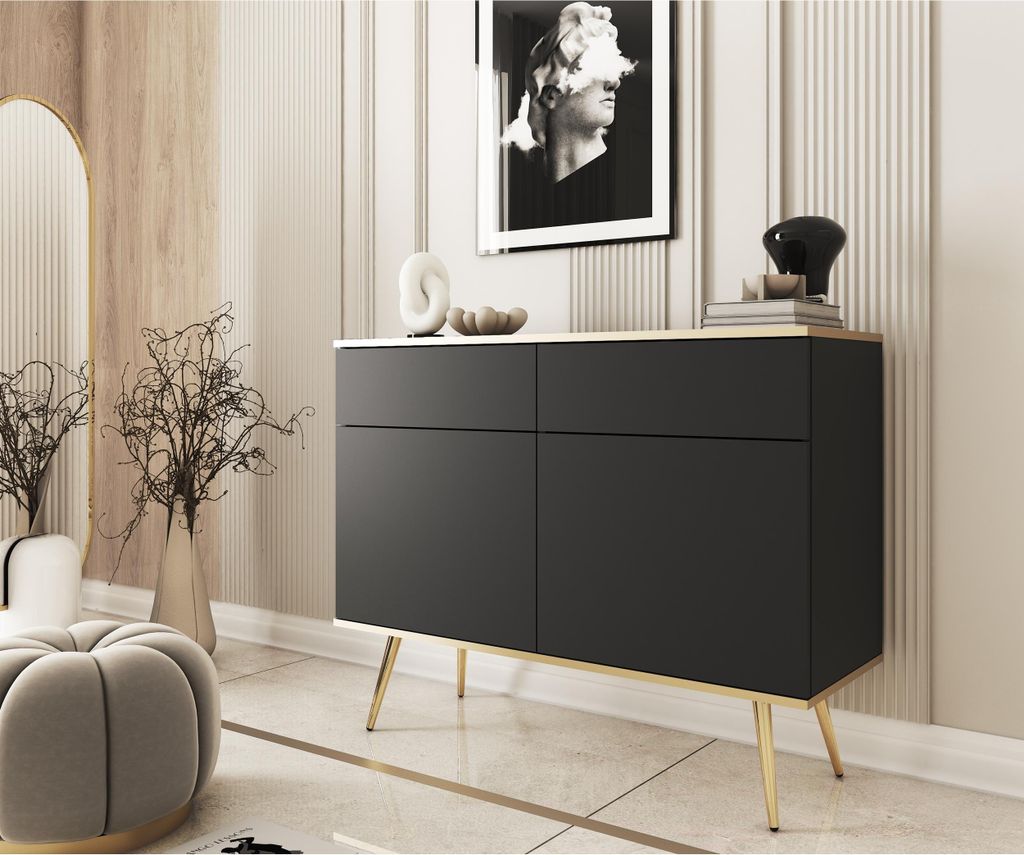 2-türig Kommode Glow im glamour Stil Schrank mit Regalen Produktbild 