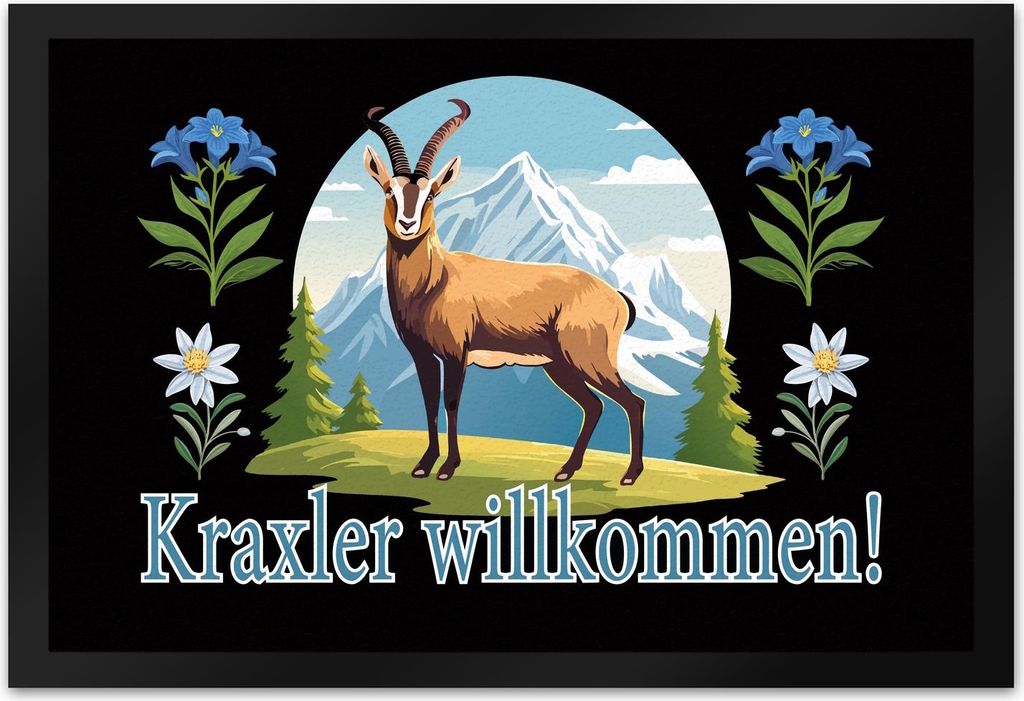 Steinbock Fußmatte XL in 40x60 cm mit Spruch: Kraxler willkommen!