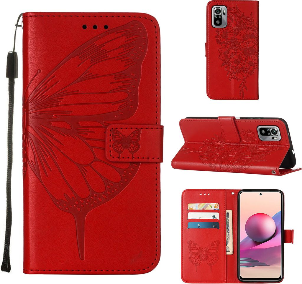 Redmi Note 10S Hülle, Schmetterling Prägung Flip Leder Kartenfächer Schutzhülle Ledertasche mit Ständer für Xiaomi Redmi Note 10S / Note 10 4...