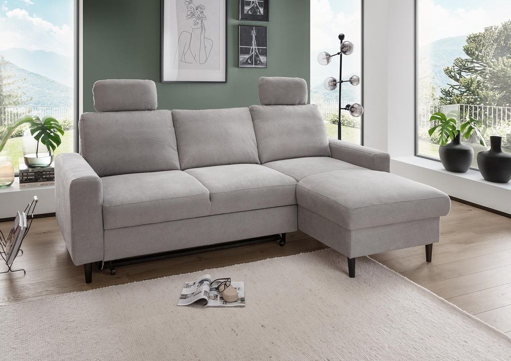 Ecksofa >Pris< Schlaffunktion, Stauraum, grau - 234x88x147 (BxHxT)