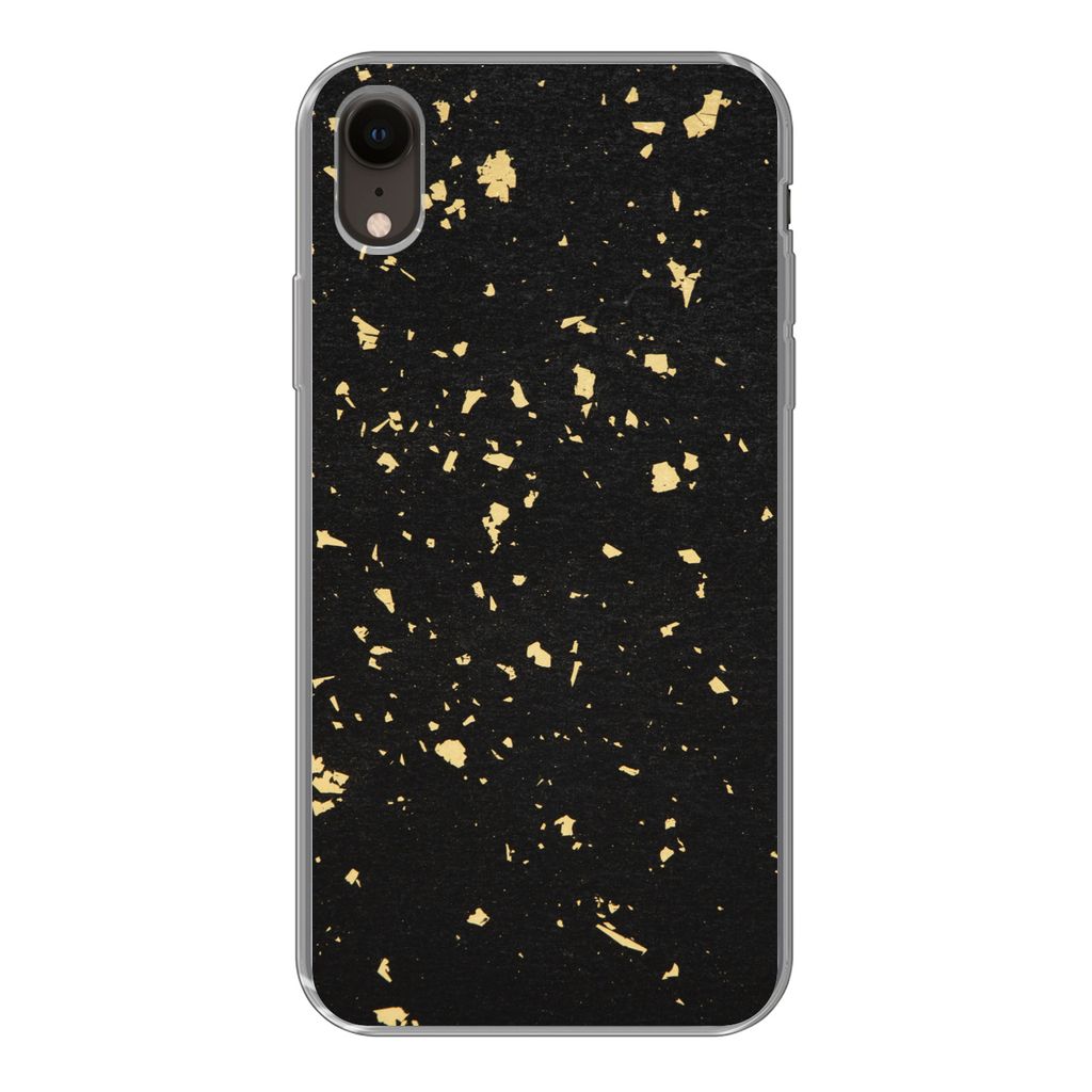 MuchoWow Handyhülle Schutzhülle Hülle für iPhone XR Goldene Flocken auf schwarzem Hintergrund Silikon Softcase Handy Hülle - Schutzdeckel