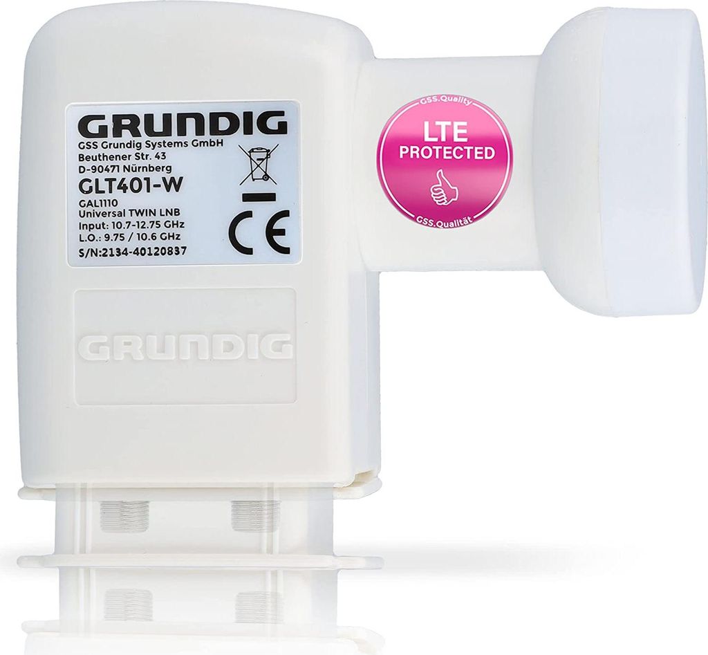 GSS Twin LNB Weiss für digital Satellitenschüssel mit LTE Filter - für 2 Teilnehmer, TV - 2fach, 2-Fach, Full HD, 4K, HDTV, 0.1dB, Sat, Wettersc...
