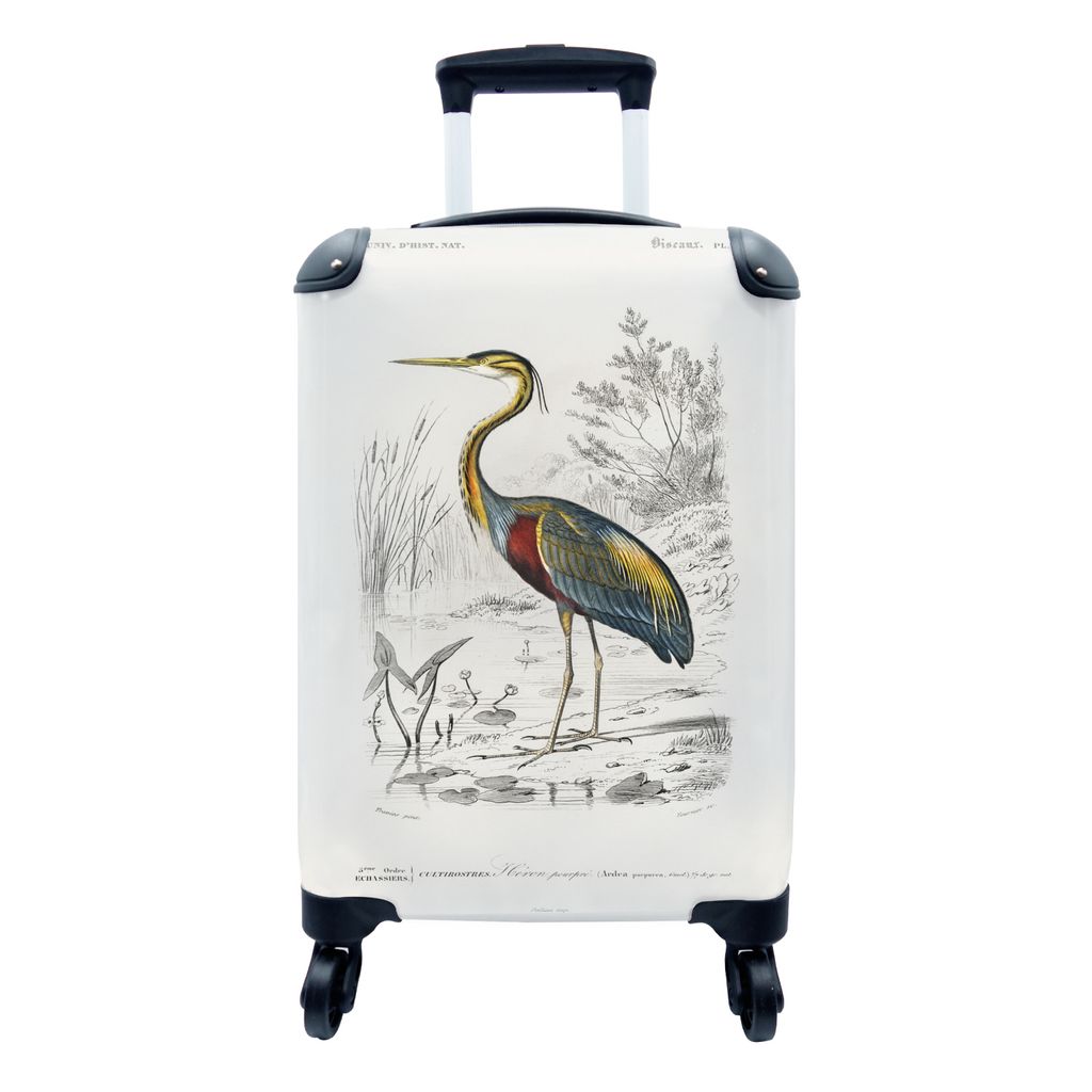 MuchoWow Koffer Handgepäck Trolley Rollkoffer Kleine Reisekoffer mit 4 Rollen - Vogel - Vintage - Reiher - Cabin Size < 55x40x23 cm & 55x40x20 c...