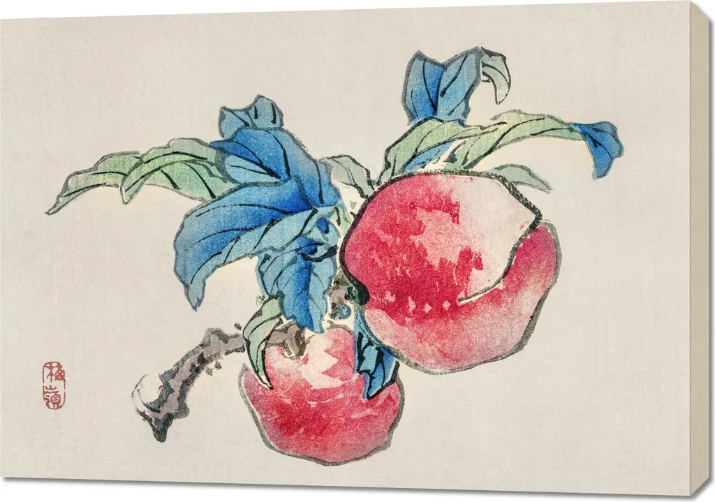 Quadro 100x70 cm Peaches, Kōno Bairei Giapponese Vintage per il salotto