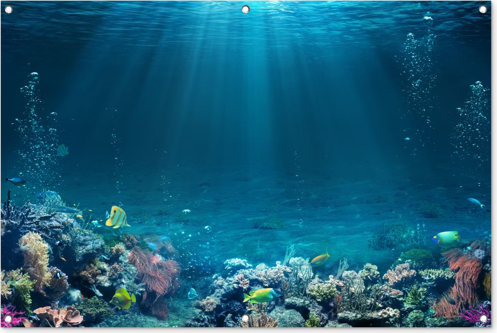 MuchoWow 120x80 cm Outdoor-Poster Gartendeko Sichtschutz Garten Poster für den Garten Ozean - Fische - Korallen
