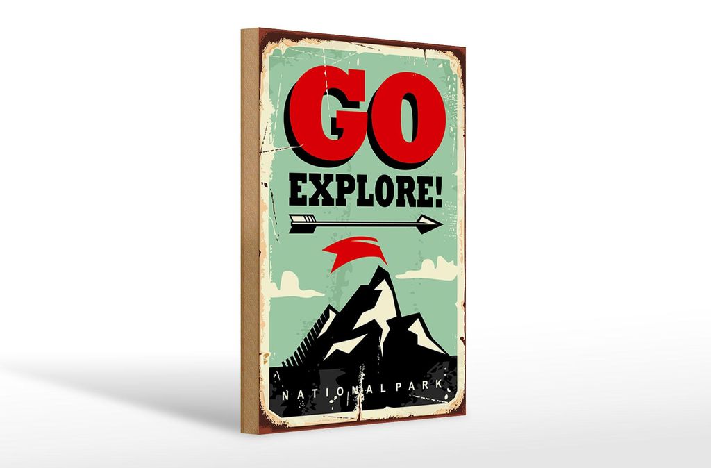 Holzschild Retro 20x30cm National Park go explore Pfeil