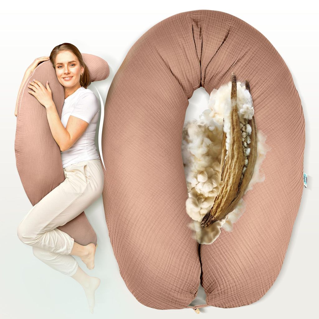 Natur Stillkissen XXL 190x30 cm mit Kapok Füllung Seitenschläferkissen Schwangerschaftskissen Lagerungkissen