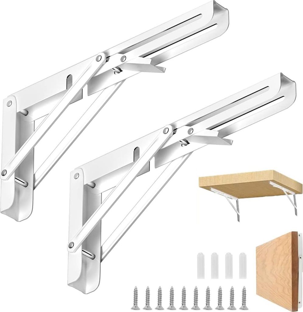 Klapptische für Regale - Platzsparend - 2 Stück - Weiß - Edelstahl