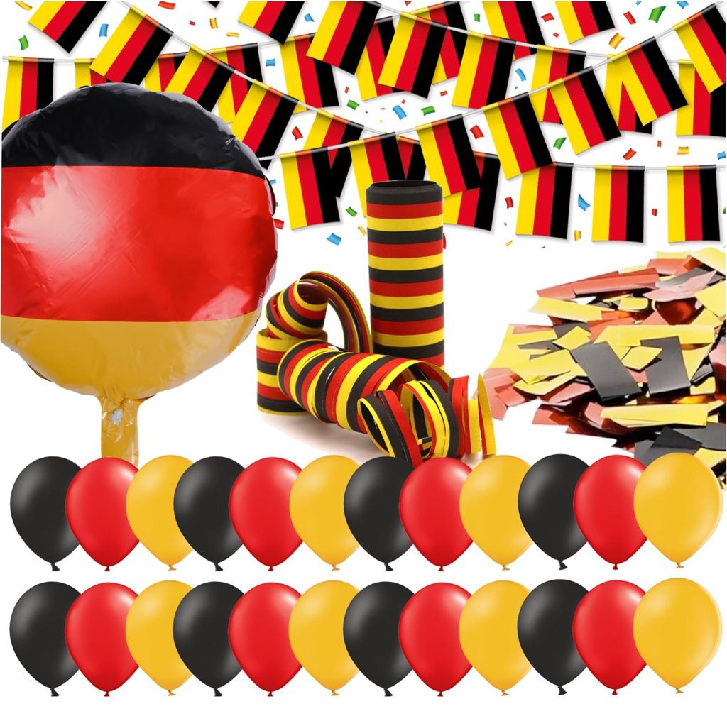 XXL Deutschland Deko Set über 50 Teile - Fanartikel Fußball WM EM (Packung, 50 St., über 50 Teile), Vielseitig einsetzbar