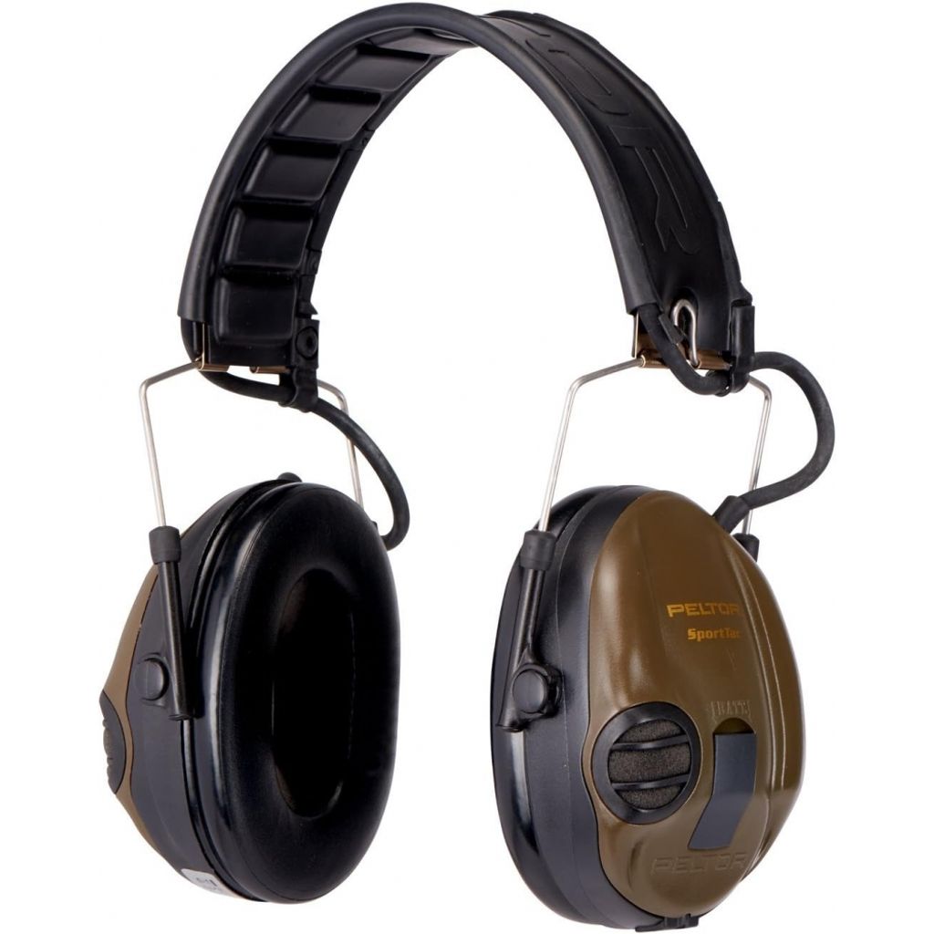 A pair of Peltor SportTac ear defenders against a white background.