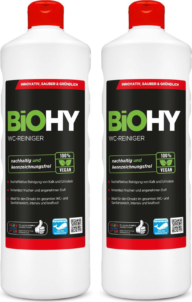 BiOHY WC-Reiniger, Toilettenreiniger, Kloreiniger, WC Erfrischer – 2er Pack (2 x 1 Liter Flasche)