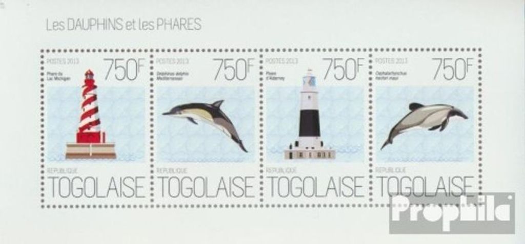 Briefmarken Togo 2013 Mi 5166-5169 Kleinbogen (kompl. Ausgabe) postfrisch Delfine und Leuchttürme