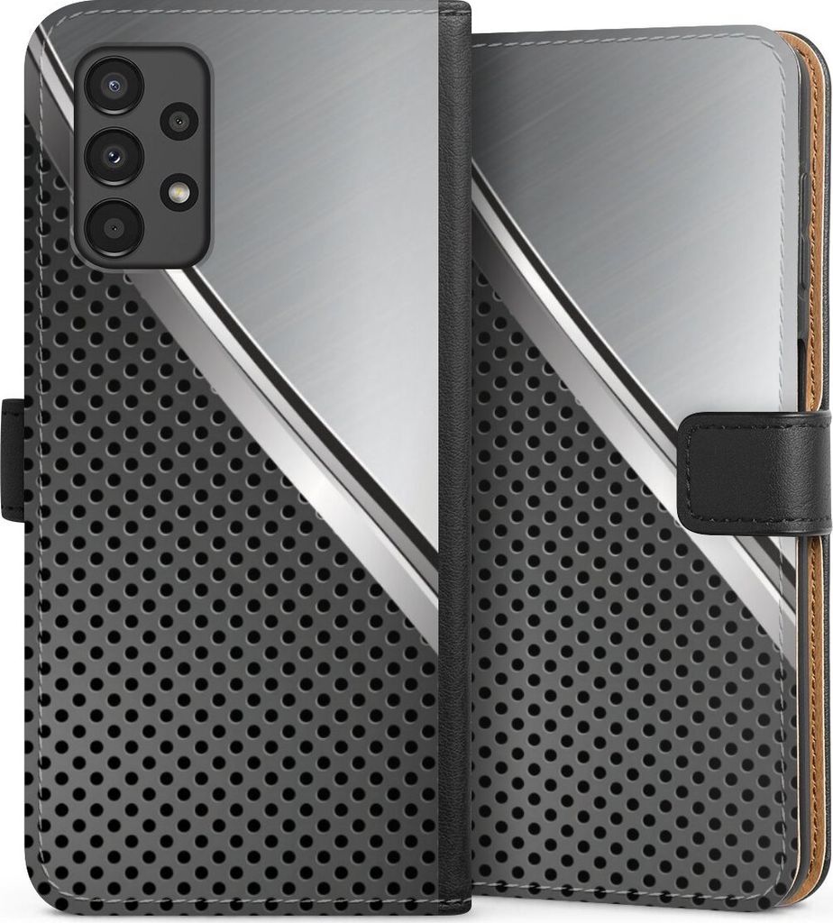 DeinDesign Klapphülle für Samsung Galaxy A13 4G Handytasche Lederhülle Tasche Carbon Metall Stahl