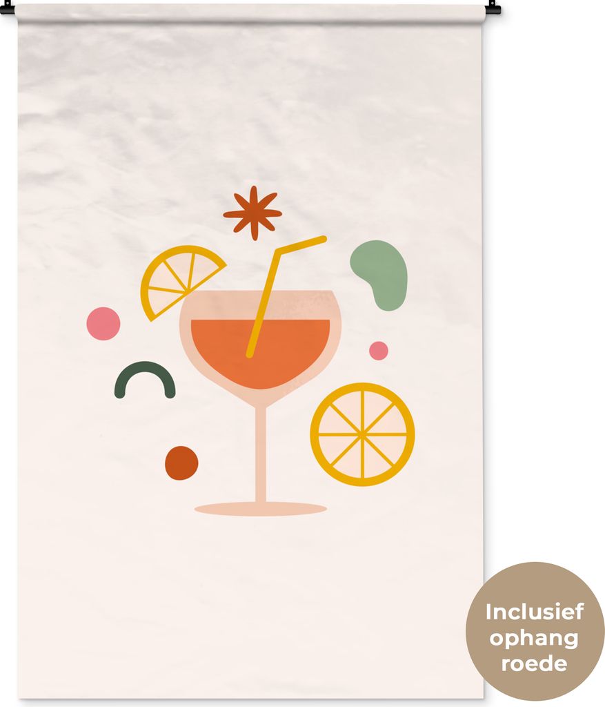MuchoWow Wandteppich Wandbehang Cocktail - Orange - Sommer 120x180 cm Tapisserie Dekoration Wandtuch - Schlafzimmer - Dekorationen für das Haus