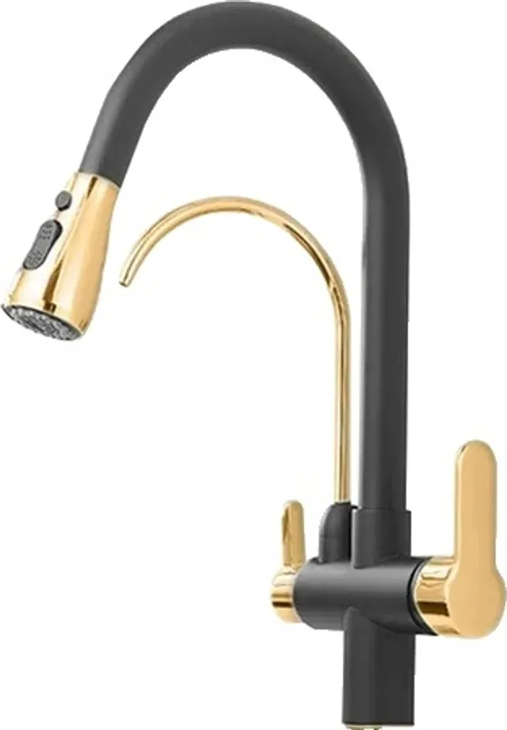 Rubinetto Cucina Oro Nero Vintage - Eleganza a Doppia Maniglia 360°