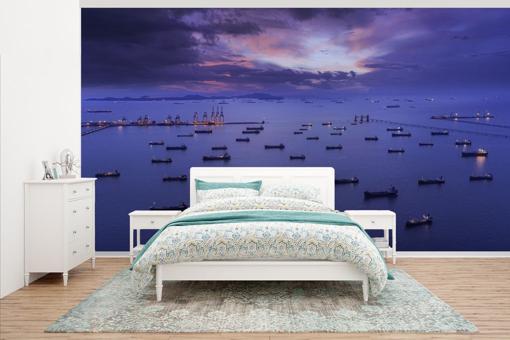 MuchoWow Fototapete für Wohnzimmer oder Schlafzimmer Wandtapete Vinyl Motivtapete Schiffe auf dem Wasser - 395x220 cm - Tapezier Papier