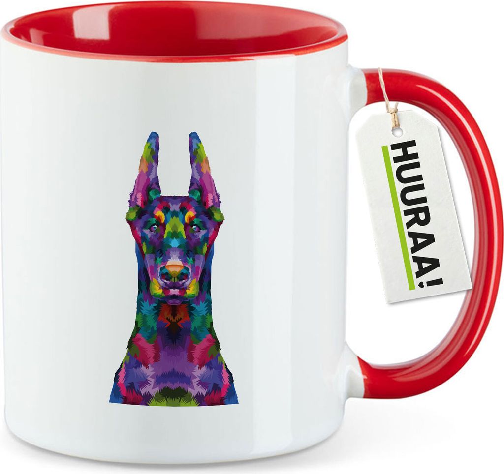 Huuraa Kaffeetasse Doberman Colorful 330ml Rot Keramik Kaffeebecher Geschenkidee
