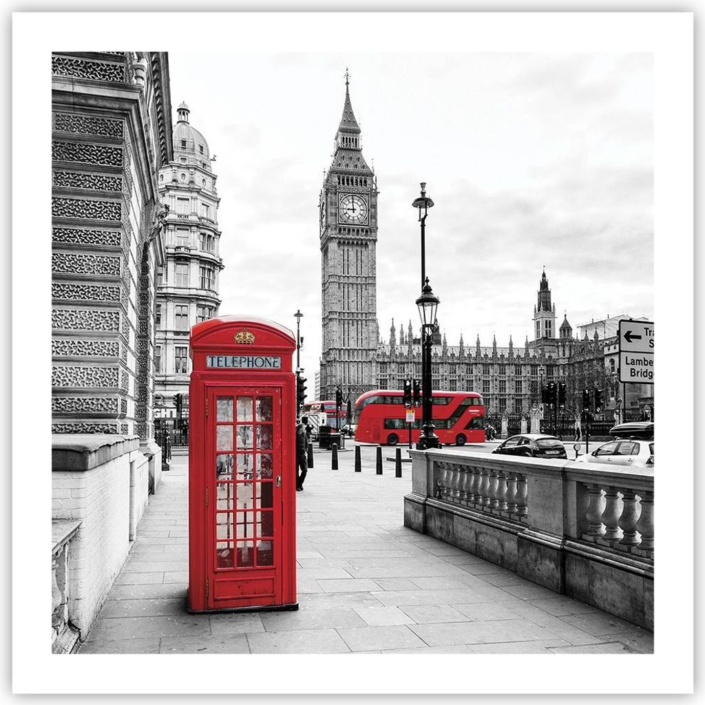 Poster - Poster ohne Rahmen - Schuppen Telefon London - 60x60 cm - Wand Bild - Wanddeko - Wandbilder - Kunstposter - Wandposter - Bilder - Kunstdru...