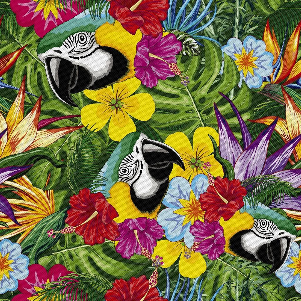 OUTDOOR DEKOSTOFFE OXFORD - Motiv Ara-Papagei in Blumen
