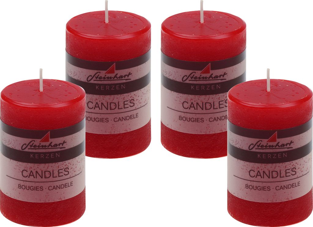 4er Set Adventskranzkerzen "Raureif" Rubin Rot 80/58 mm Produktbild 