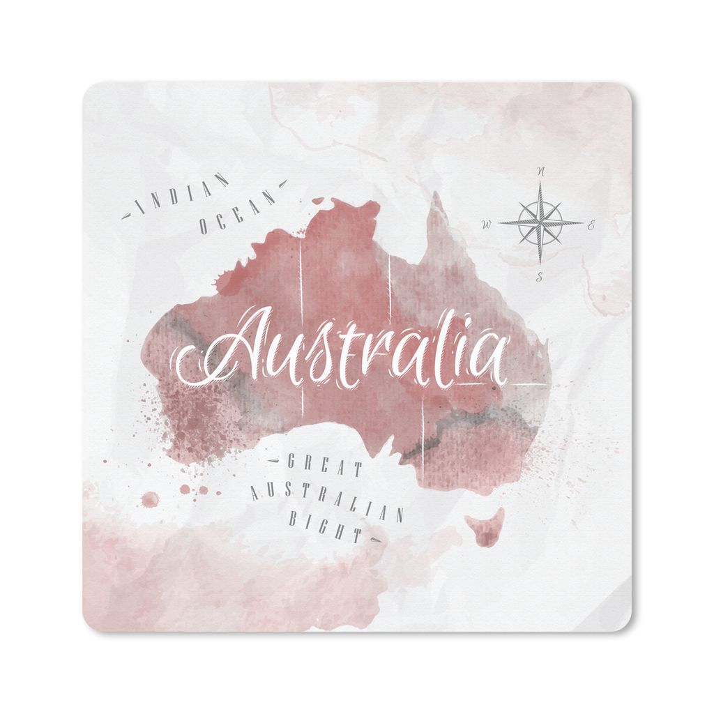 MuchoWow Mauspad Mousepad Karte - Australien - Aquarell - Kompass 20x20 cm - Mousepads - Maus Mat - Pad - Mausunterlage - Desk Mat - Bureauartikeln