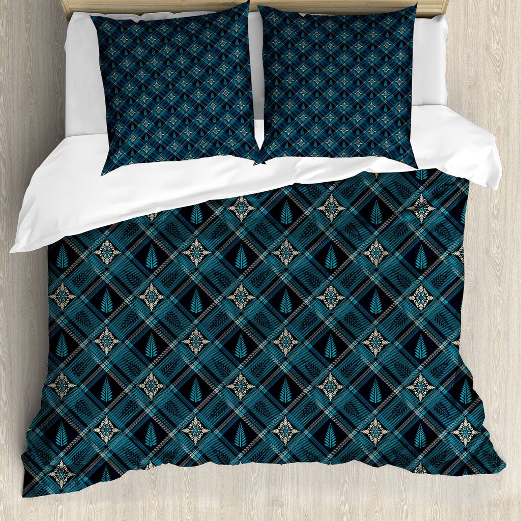 ABAKUHAUS Jahrgang Bettbezug Set für Einzelbetten, Mit Blumen und Checkered, Milbensicher Allergiker geeignet mit Kissenbezug, 155 cm x 220 cm - 8...