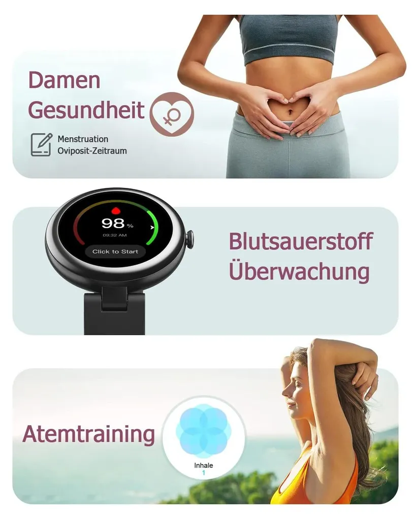 Smartwatch da donna, piccolo touchscreen da 1,1 pollici con contapassi, monitoraggio del sonno, monitoraggio SpO2, monitoraggio della frequenza cardiaca, Android IOS (Schrawz) - 7