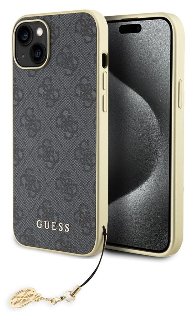 Guess 4G Charms Collection Hülle für iPhone 15 Plus Grau Handyhülle