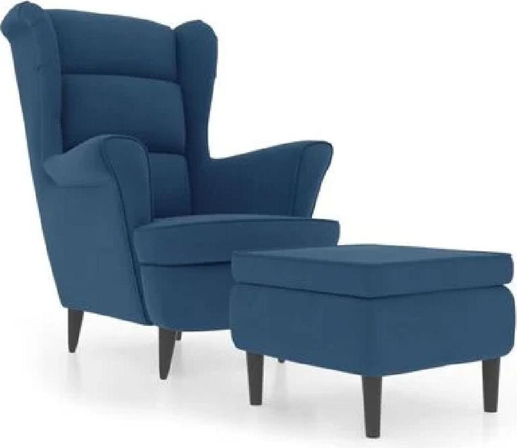 vidaXL Fauteuil à oreilles avec tabouret bleu velours Image du produit 