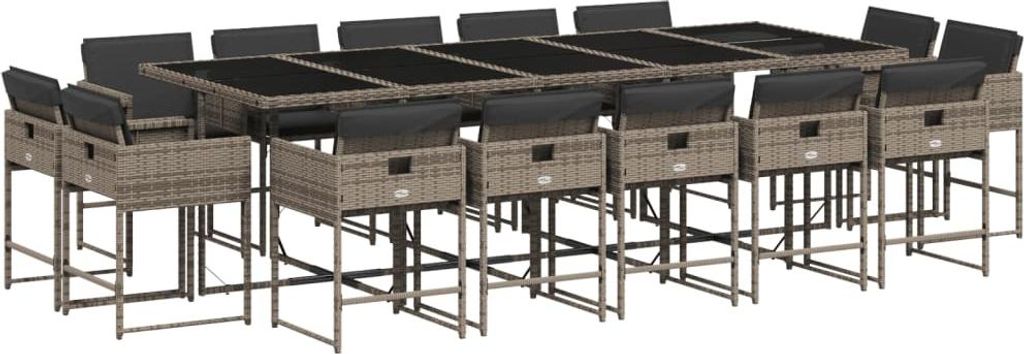 15-tlg. Garten-Essgruppe mit Kissen Grau Poly Rattan