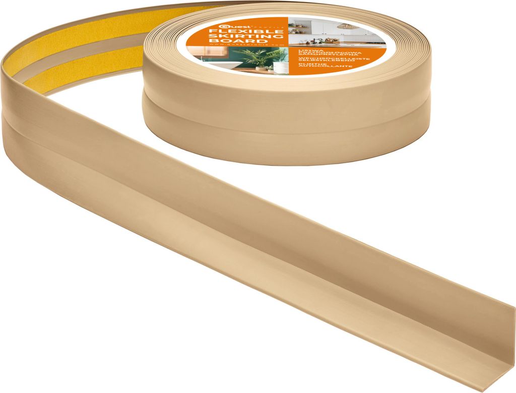 QUEST Weichsockelleiste Selbstklebend 30x30mm, 5m, Sockelleiste Knickleiste aus PVC Kunststoff, Flexible Fußleiste Wandabschlussleiste, sandig