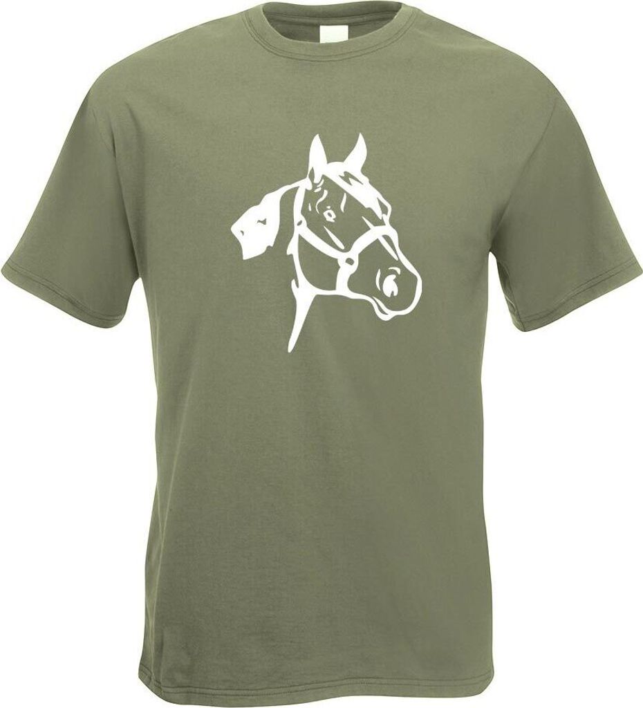 Kiwistar - T-Shirt - Olive - Pferdekopf - Reiten - Dressurpferd Motiv Bedruckt Funshirt Design Print - mit Motiv Bedruckt - Funshirt Design - Sport...