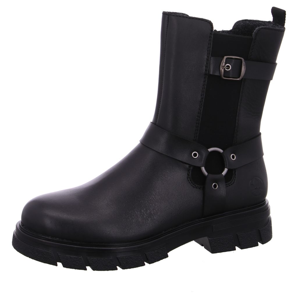 Rieker Damen Chelsea Boot Stiefelette Schnalle Riemen Bikerboots Z9177, Größe:38 EU, Farbe:Schwarz
