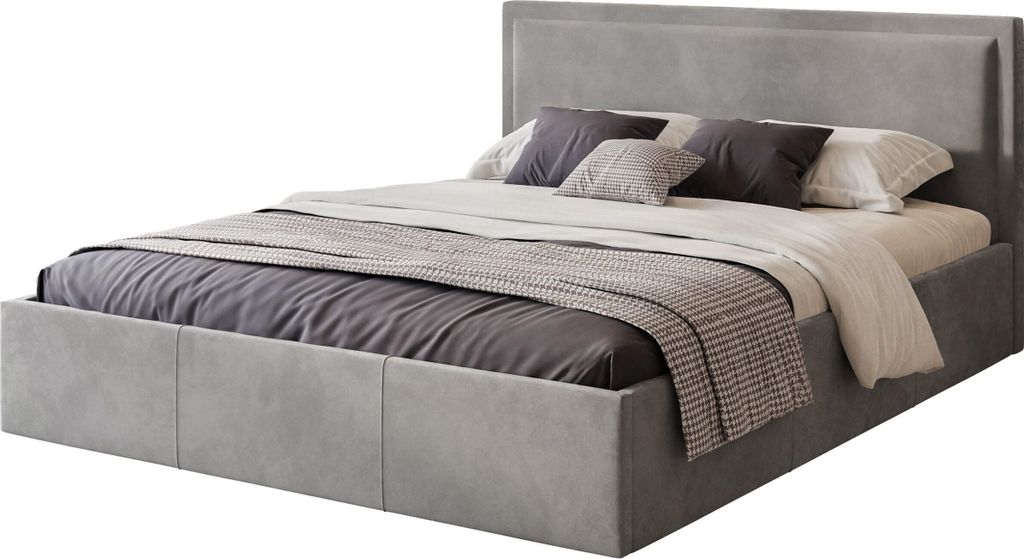 FEDVE Polsterbett Doppelbett Osterne Schlafzimmer Bett Bettkasten 160x200 cm Hellgrau (Riviera 91)