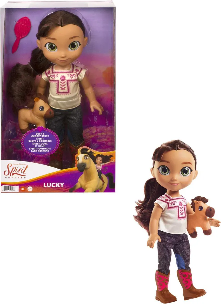 Grande poupée articulée Lucky Spirit et son doudou cheval pour enfant