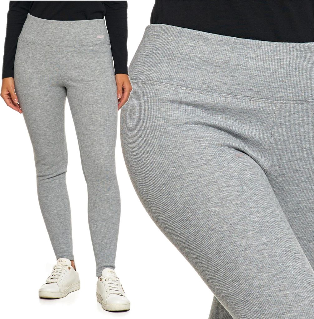 MORAJ Damen Warme Rippen-Leggings mit hoher Taille, Grau, S/M