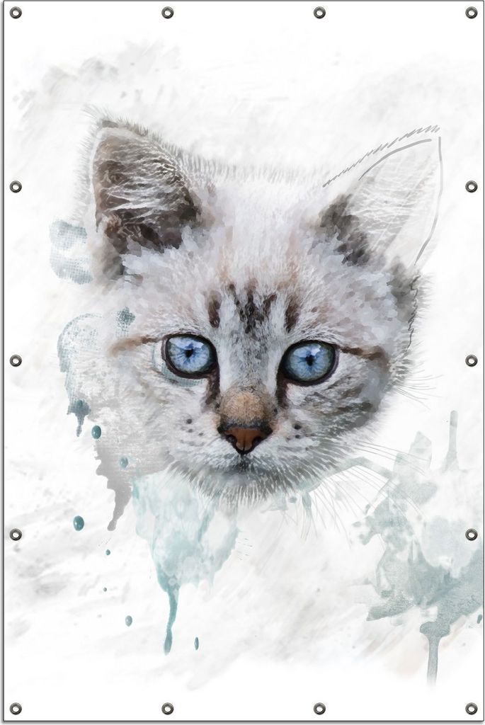 Wallario Outdoor-Poster für Garten oder Balkon, Motiv Katze in Wasserfarben gemalt, in ca. 120 x 180 cm