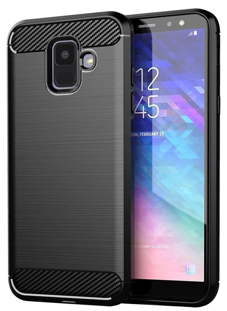 Techsuit Carbon Silicone Back Cover Hülle für Samsung Galaxy A6 2018 - Schwarz