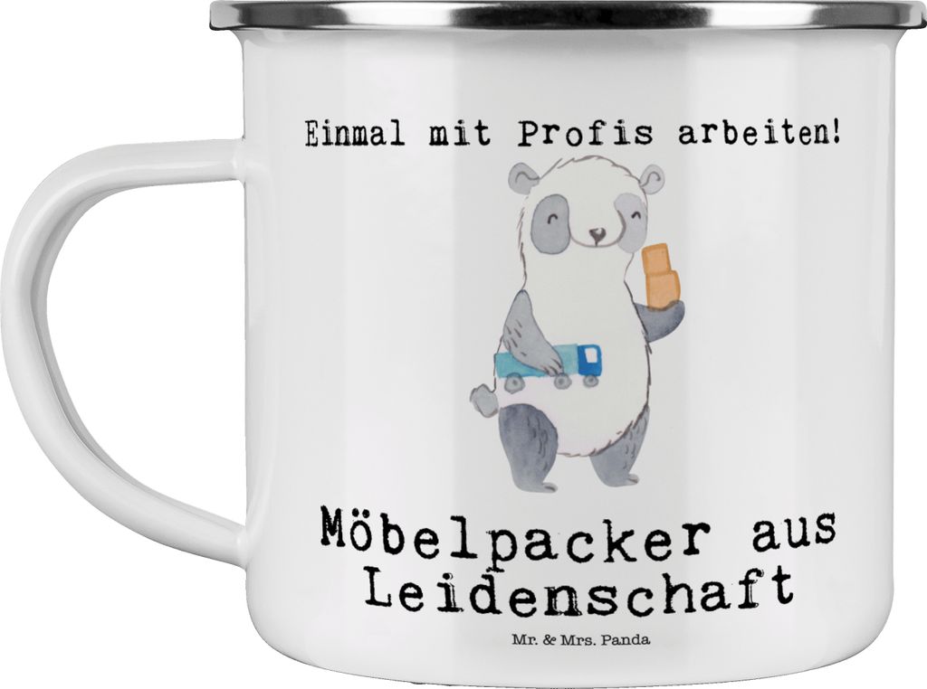 Mr. & Mrs. Panda Teetasse Möbelpacker Leidenschaft - Weiß - Geschenk, Haferl, Lustig, Umzugsfirma, Emaille Becher, Pott, Teebecher, Umzugsservice...