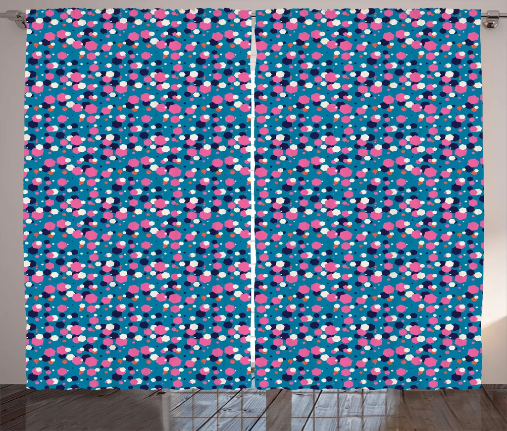 Rideau Géométrique Large 280x225 cm pour Fenêtres Difficiles Bleu Marine
