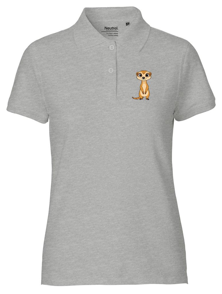 Huuraa Damen Polo Shirt Erdmännchen Comic XL Sport Grey Bio Baumwolle Fairtrade Poloshirt Geschenkidee