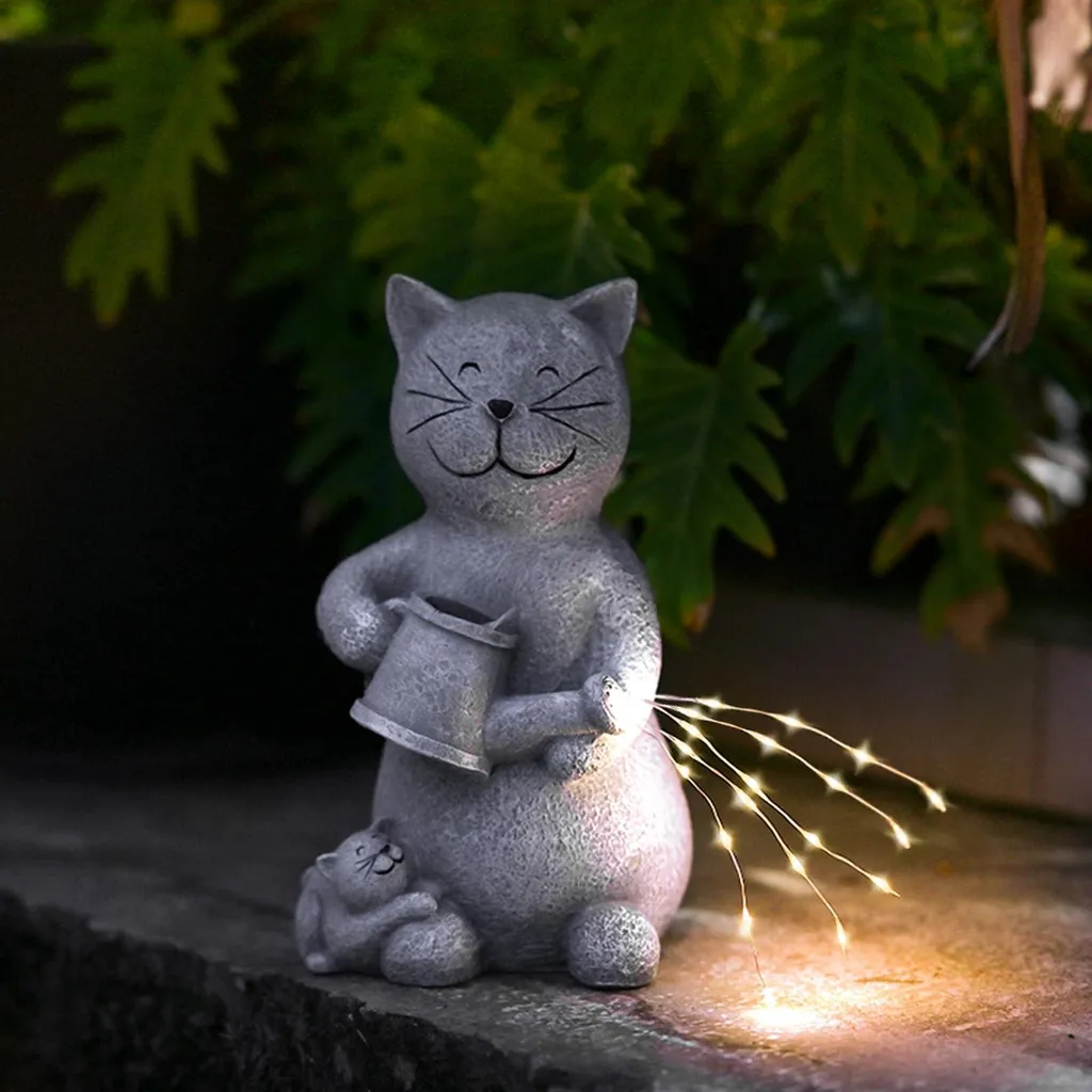 Statue de Jardin Chat Solaire LED - Décoration Extérieure Résistante