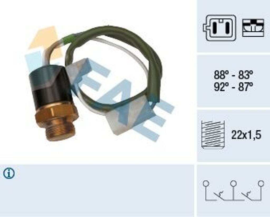 FAE 37830 Temperaturschalter Kühlerlüfter Thermoschalter für FIAT Uno Schrägheck (146) TIPO (160) FIORINO Kasten (146) RITMO I (138A)
