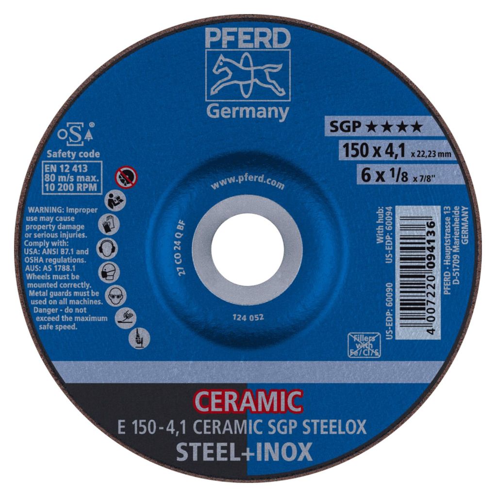 PFERD TOOLS Schruppscheibe E 150x4,1x22,23 mm CERAMIC Leistungslinie SG STEELOX für Stahl/Edelstahl 10 Stk